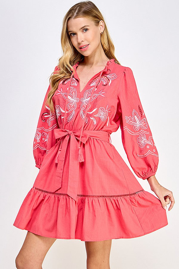 Casey Coral 3/4 Sleeve Dress