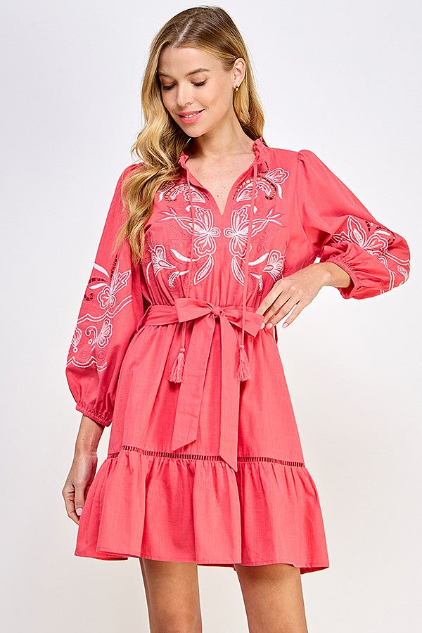 Casey Coral 3/4 Sleeve Dress
