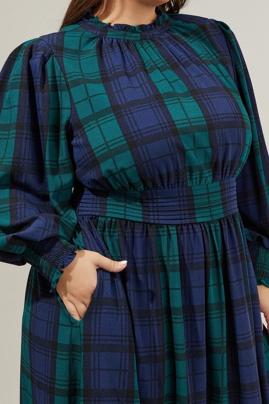 Hudson Plaid Caitlyn Smock Sleeve Midi Dress