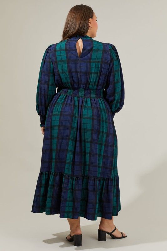 Hudson Plaid Caitlyn Smock Sleeve Midi Dress