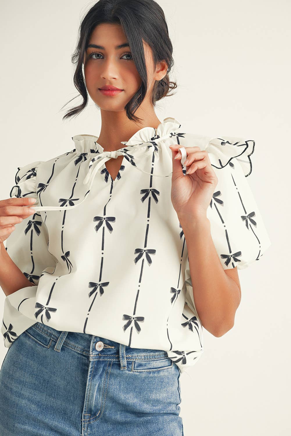 Helena Bow Bubble Sleeve Blouse