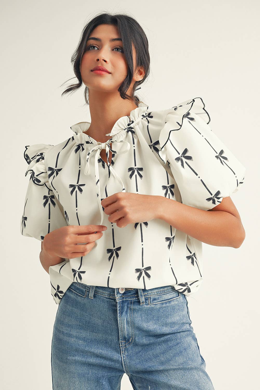 Helena Bow Bubble Sleeve Blouse