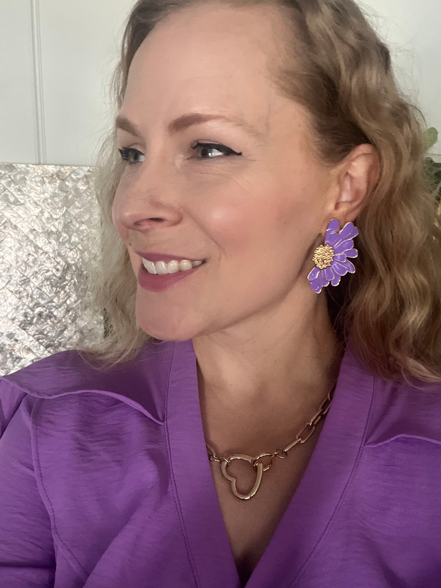 Purple Flower Statement Earrings