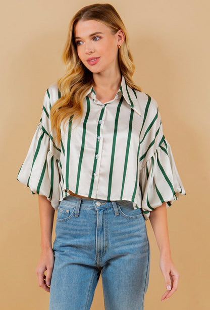 Karen Puff Sleeve Button down Cropped Blouse