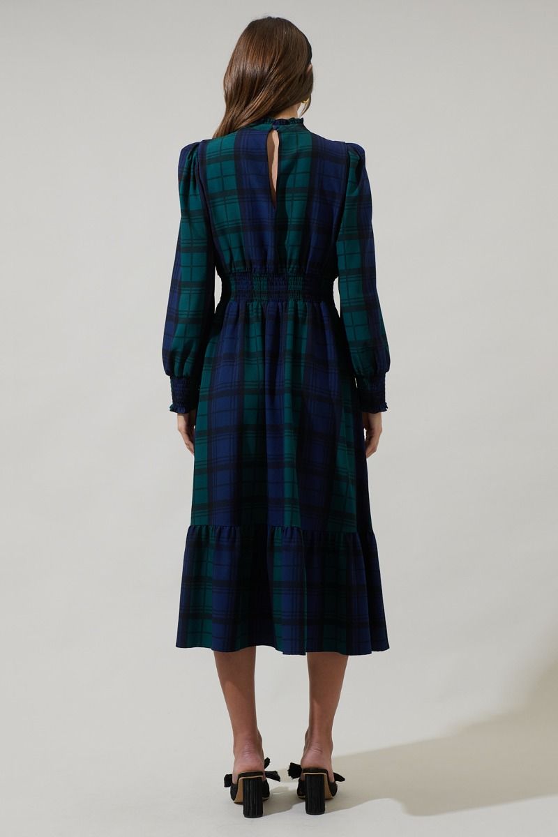 Hudson Plaid Caitlyn Smock Sleeve Midi Dress