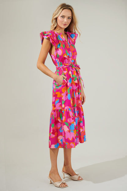 Rowan Floral Dynamite Button Midi Dress