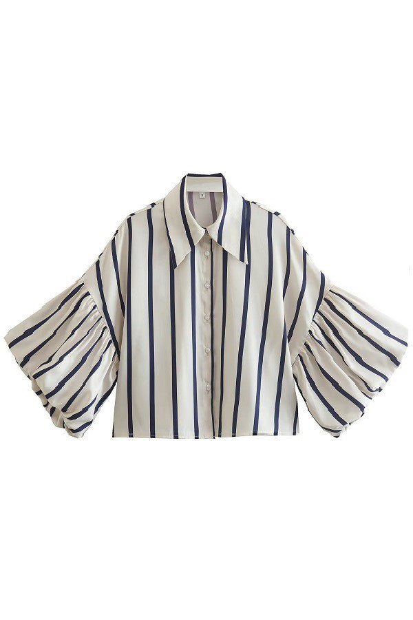 Karen Puff Sleeve Button down Cropped Blouse