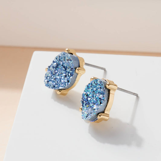 Druzy Stone Stud Earrings Light Blue
