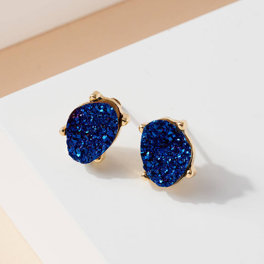 Druzy Stone Stud Earrings Blue