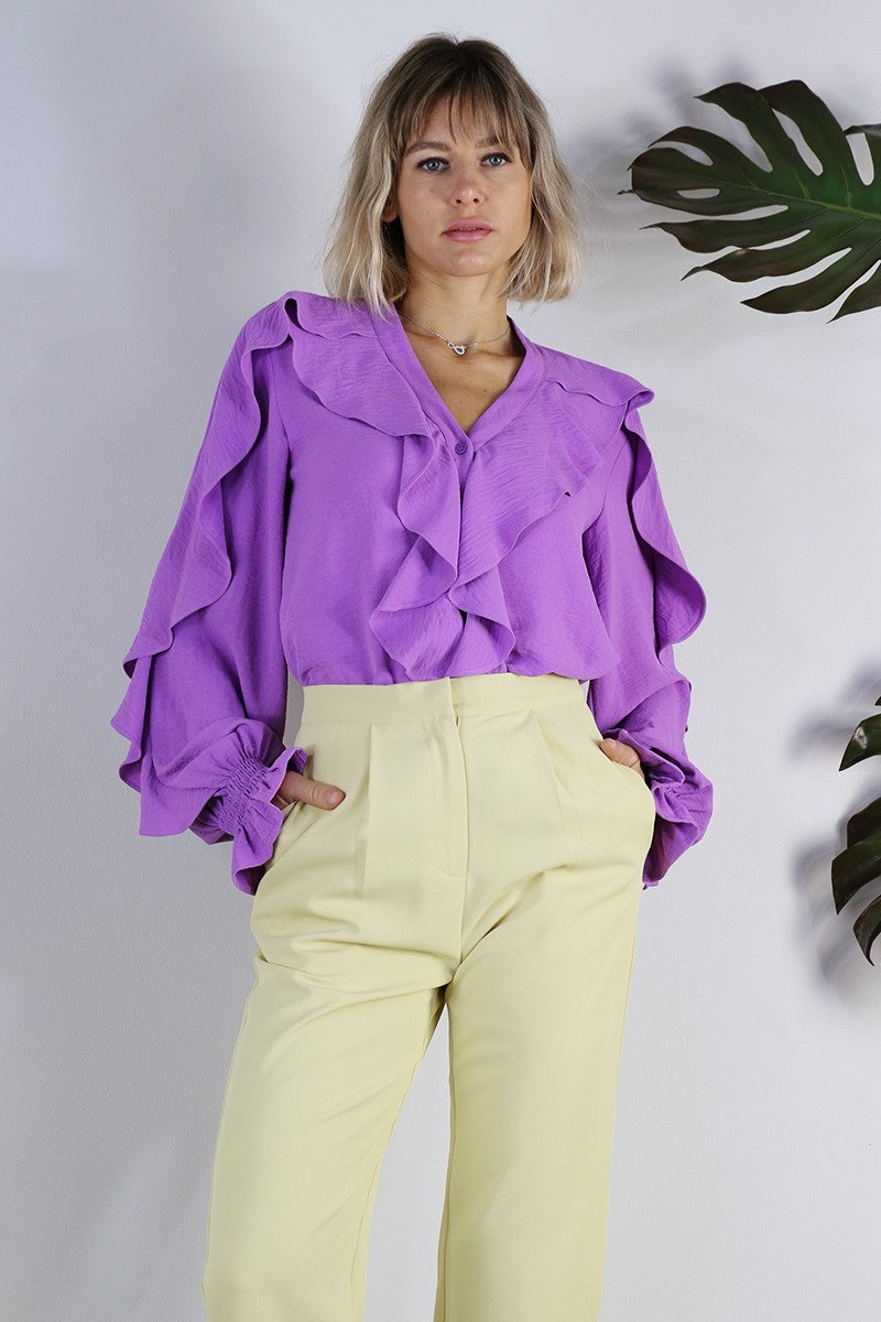 Anita Purple Ruffle Blouse