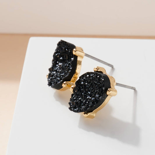 Druzy Stone Stud Earrings- Black
