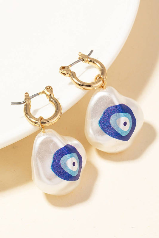 Mini Evil Eye Pearl Drop Huggie Earrings