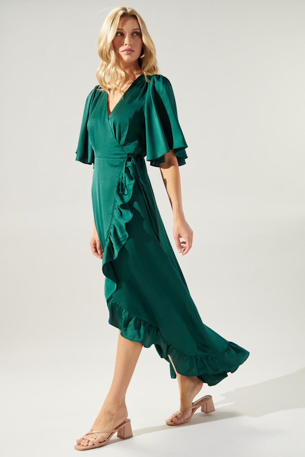 wrap midi green dress