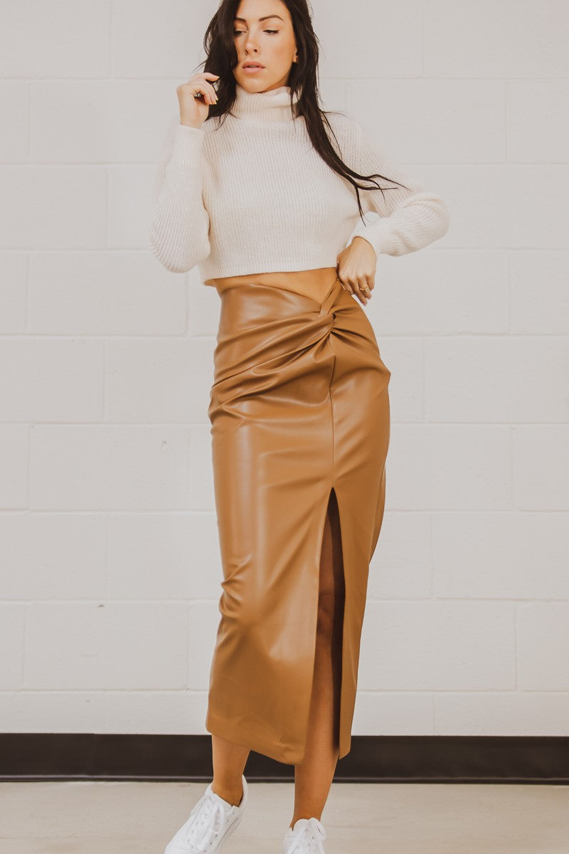 Roxy Twist front Leather Midi Skirt (medium)